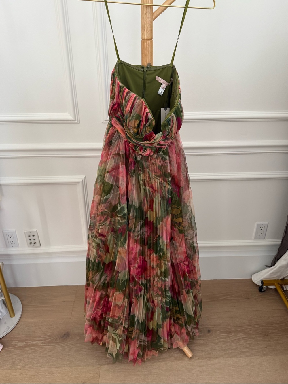 Hutch Strapless Floral Chiffon Gown in Green, Pink and Gold - Picture 3 of 5